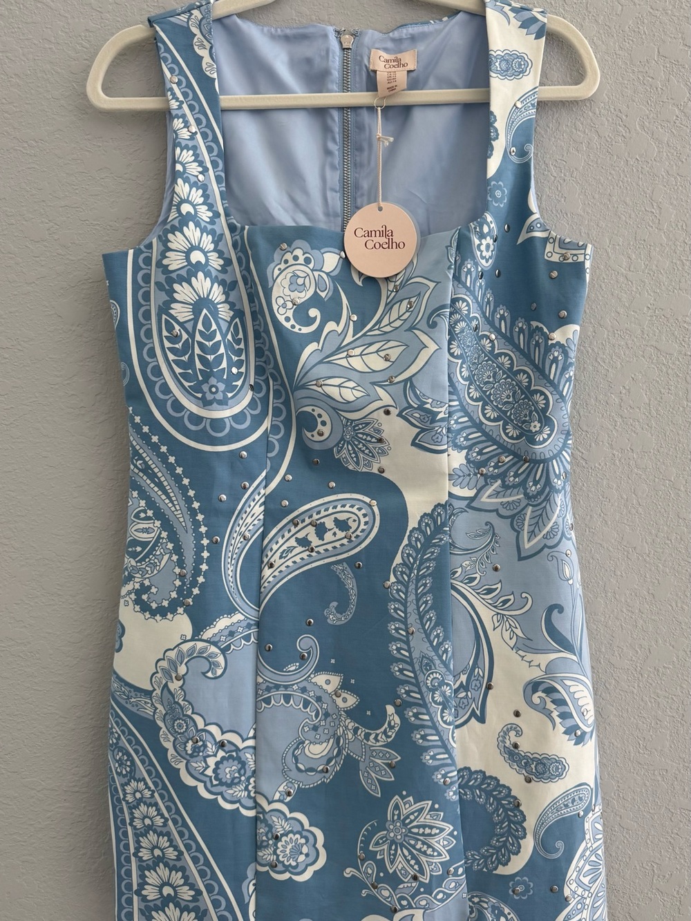 Camila Coelho Blue Paisley Embellished Mini Dress NWT size 10